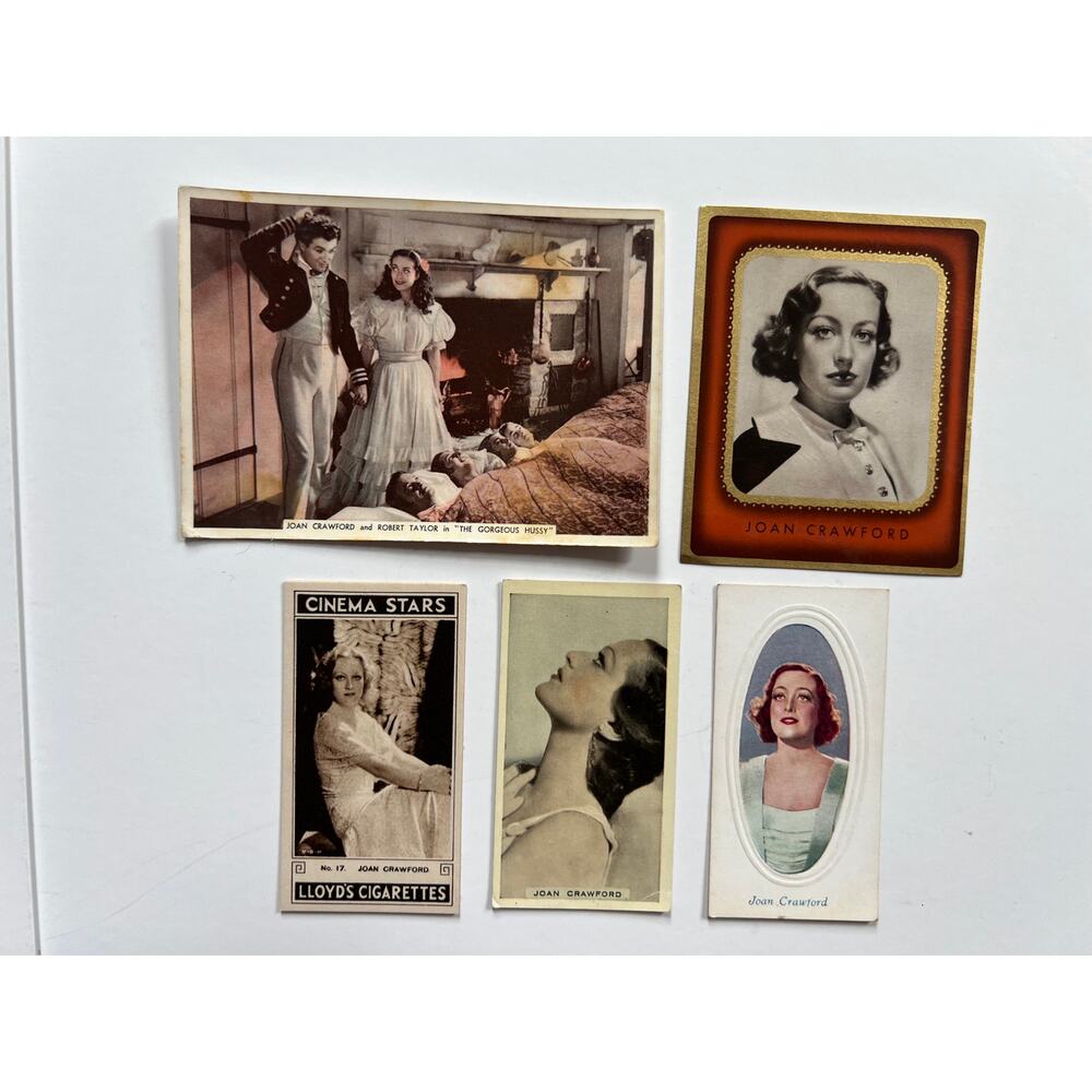 5 RARE 1930s Joan Crawford Tobacco Cards Ardath, Godfrey, Hollywood, Grand Hotel